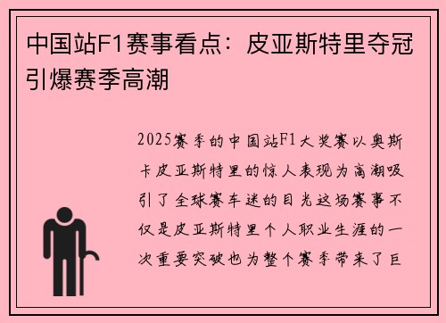 中国站F1赛事看点：皮亚斯特里夺冠引爆赛季高潮
